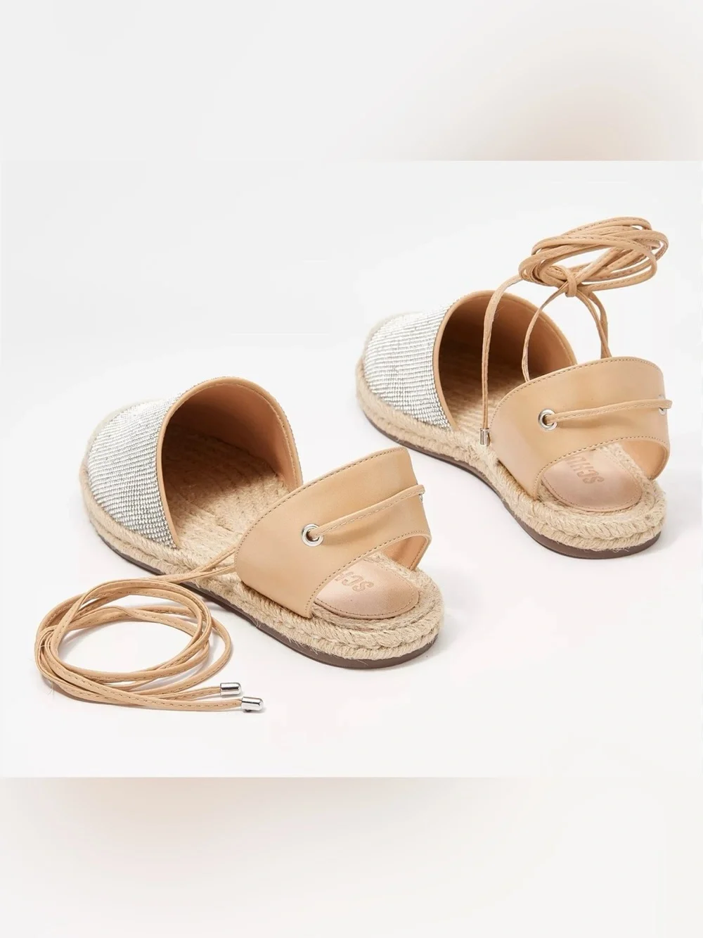 SCHUTZ Two-Tone Espadrille Glitter Flats in Gray and Tan 8.5